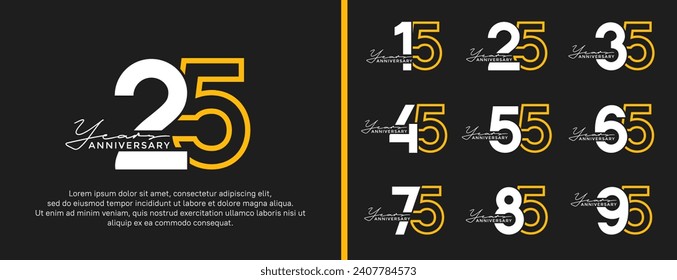 set of anniversary logo style flat yellow and white color for celebration