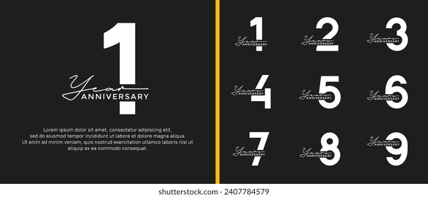 set of anniversary logo style flat yellow and white color for celebration