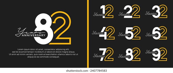 conjunto de logo de aniversario estilo amarillo plano y blanco para celebración