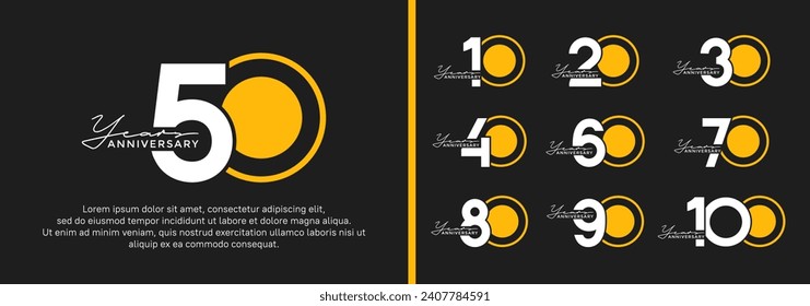 set of anniversary logo style flat yellow and white color for celebration