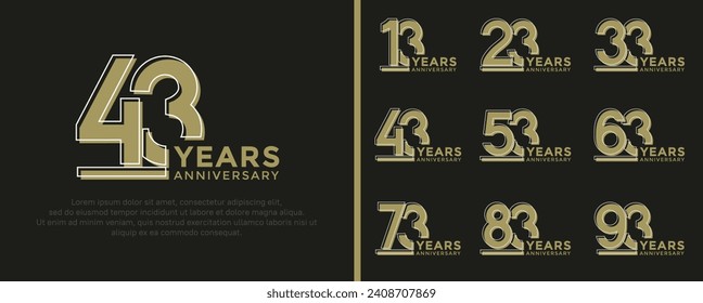 set of anniversary logo style flat gold color on black background for celebration