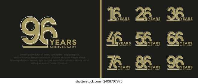 set of anniversary logo style flat gold color on black background for celebration