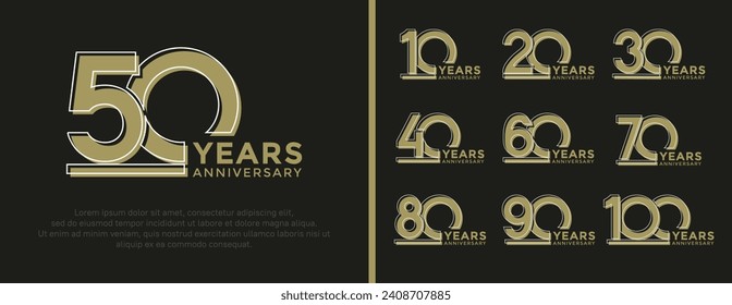 set of anniversary logo style flat gold color on black background for celebration