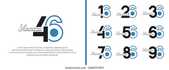 conjunto de logo de aniversario estilo negro plano y azul para celebración