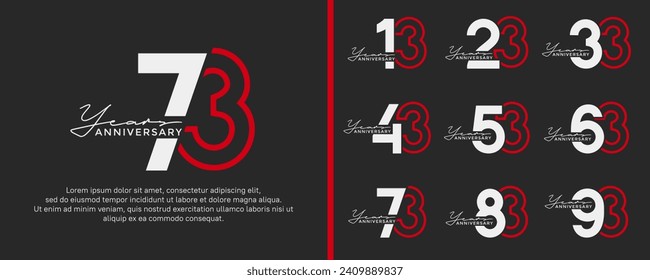 set of anniversary logo style flat white and red color for celebration