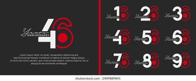 set of anniversary logo style flat white and red color for celebration