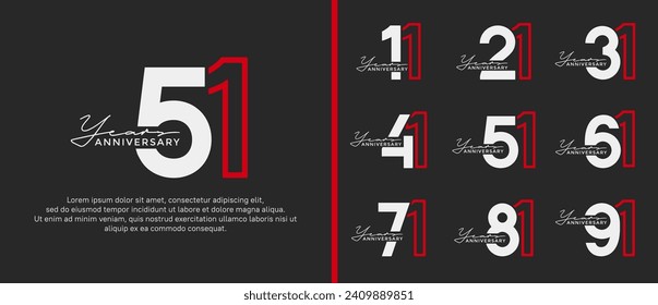 set of anniversary logo style flat white and red color for celebration