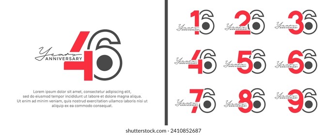 set of anniversary logo style flat red and black color for celebration