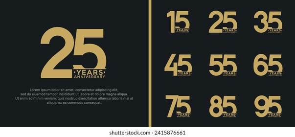 set of anniversary logo style flat gold color on black background for special moment