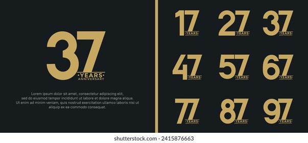 set of anniversary logo style flat gold color on black background for special moment