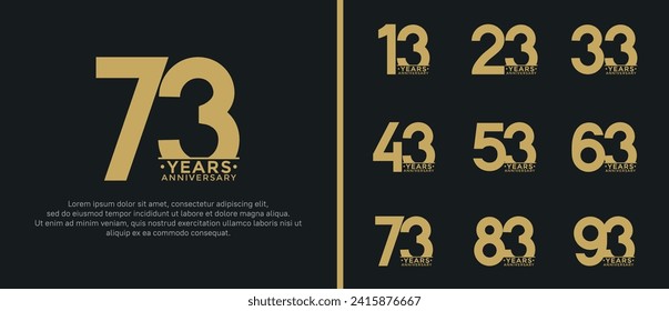 set of anniversary logo style flat gold color on black background for special moment