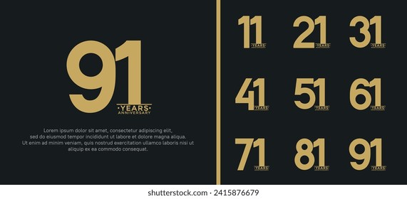 set of anniversary logo style flat gold color on black background for special moment