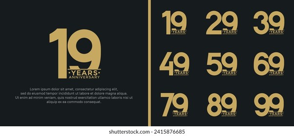 set of anniversary logo style flat gold color on black background for special moment