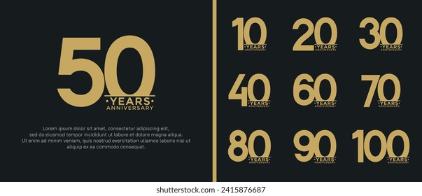 set of anniversary logo style flat gold color on black background for special moment