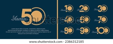 set of anniversary logo style flat golden color on blue background for celebration