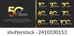 set of anniversary logo style gold and white color on black background for special moment