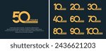 set of anniversary logo style gold color on dark blue  background for special moment