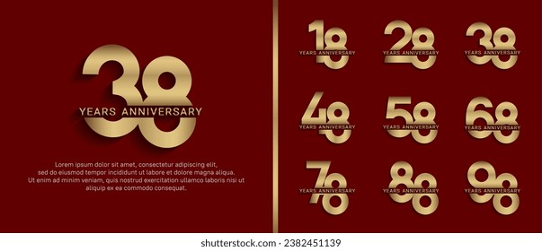 set of anniversary logo style gold color on red background for celebration