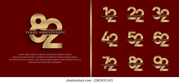 set of anniversary logo style gold color on red background for celebration