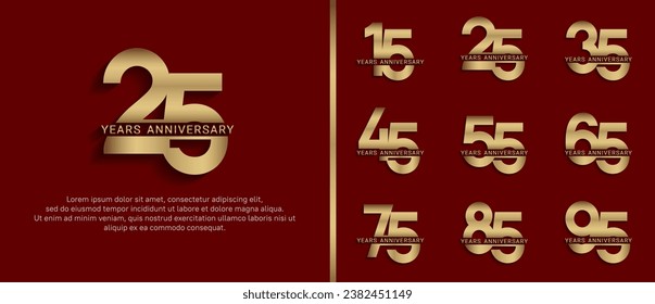 set of anniversary logo style gold color on red background for celebration