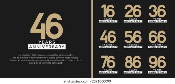 set of anniversary logo style gold and white color on black background for celebration