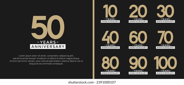 set of anniversary logo style gold and white color on black background for celebration
