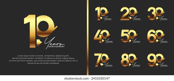 set of anniversary logo style gold and white color on black background for special moment