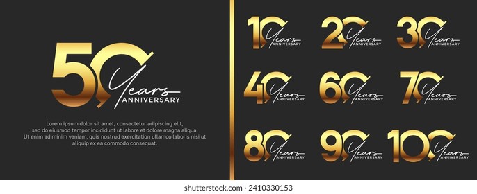 set of anniversary logo style gold and white color on black background for special moment