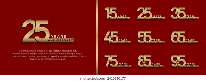 set of anniversary logo style gold color on red background for celebration