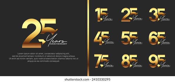 conjunto de estilos de logo de aniversario oro y color blanco sobre fondo negro para un momento especial