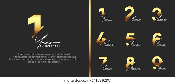 set of anniversary logo style gold and white color on black background for special moment