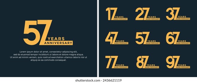 set of anniversary logo style gold color on dark blue  background for special moment