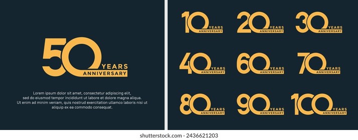 set of anniversary logo style gold color on dark blue  background for special moment