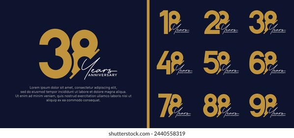 set of anniversary logo style gold and white color on blue background for special moment