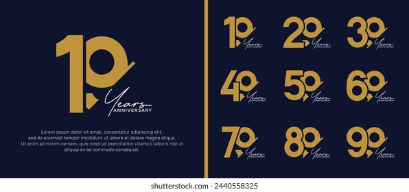 set of anniversary logo style gold and white color on blue background for special moment