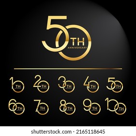 Set Of Anniversary Logo Style Golden Color Overlapping Number On Black Background For Celebration