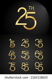 set of anniversary logo style golden color overlapping number on black background for celebration