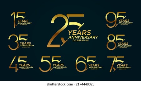 set of anniversary logo style golden color on black background for celebration event