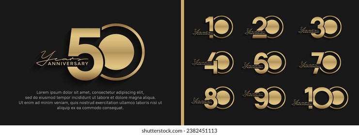 set of anniversary logo style golden color on black background for celebration