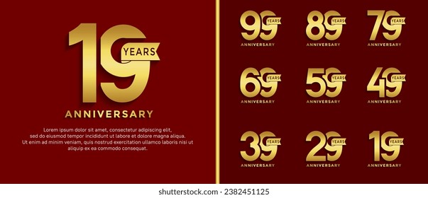 set of anniversary logo style golden color on red background for special moment