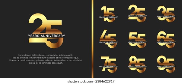 set of anniversary logo style golden and white color on black background for celebration