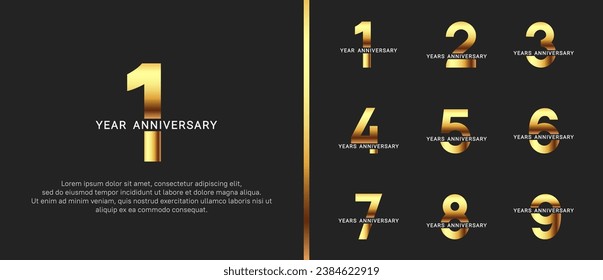 set of anniversary logo style golden and white color on black background for celebration