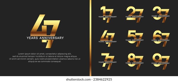 set of anniversary logo style golden and white color on black background for celebration