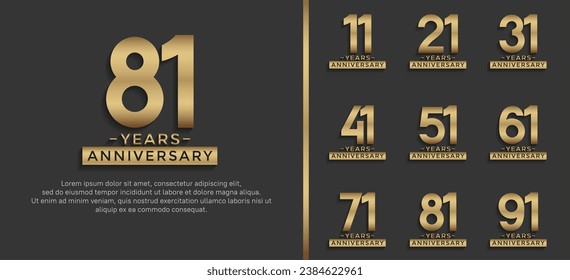 set of anniversary logo style golden color on black background for celebration