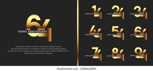 set of anniversary logo style golden and white color on black background for celebration