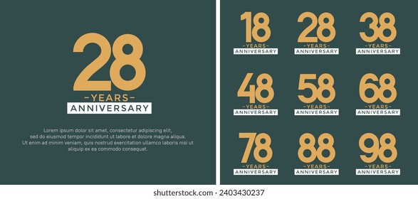 set of anniversary logo style golden and white color on green background for celebration