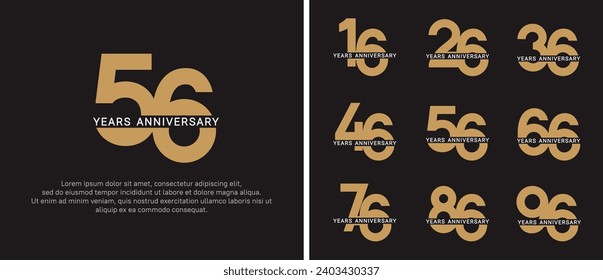 set of anniversary logo style golden and white color on black background for celebration