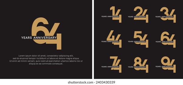 set of anniversary logo style golden and white color on black background for celebration