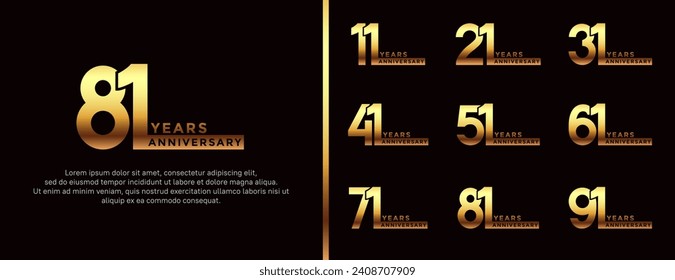 set of anniversary logo style golden color on black background for celebration