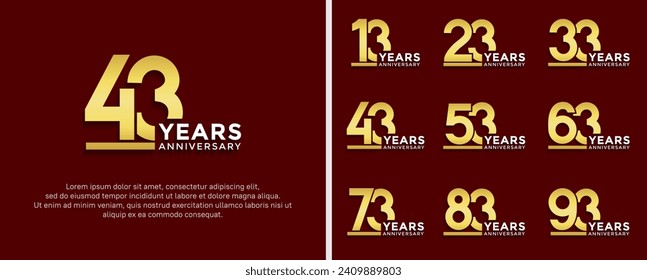 set of anniversary logo style golden color on red background for celebration